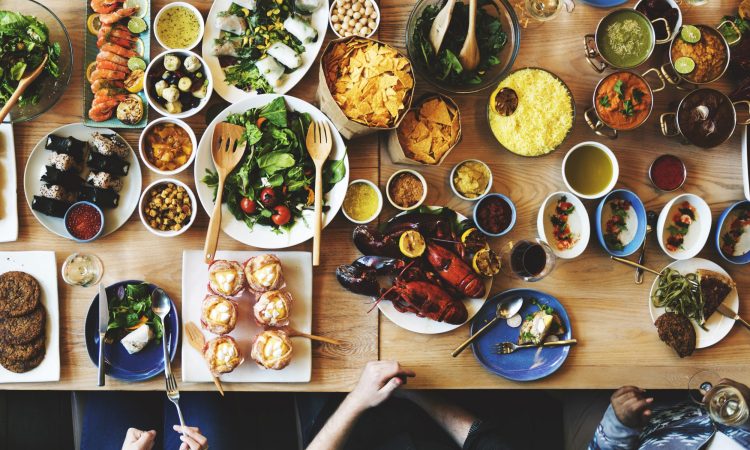 Several healthy dishes on a table