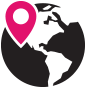 Where to find our products? Icon of a planet with a pointer