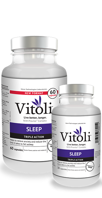 Bottles of 30 and 60 capsules of Vitoli Sleep